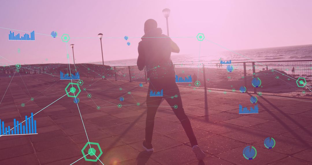 Boxer Exercising with Digital Fitness Analytics by Seaside