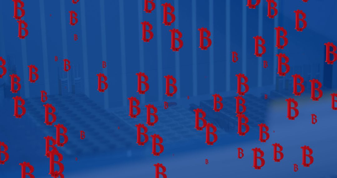 Abstract Digital Bitcoin Interface on Blue Background