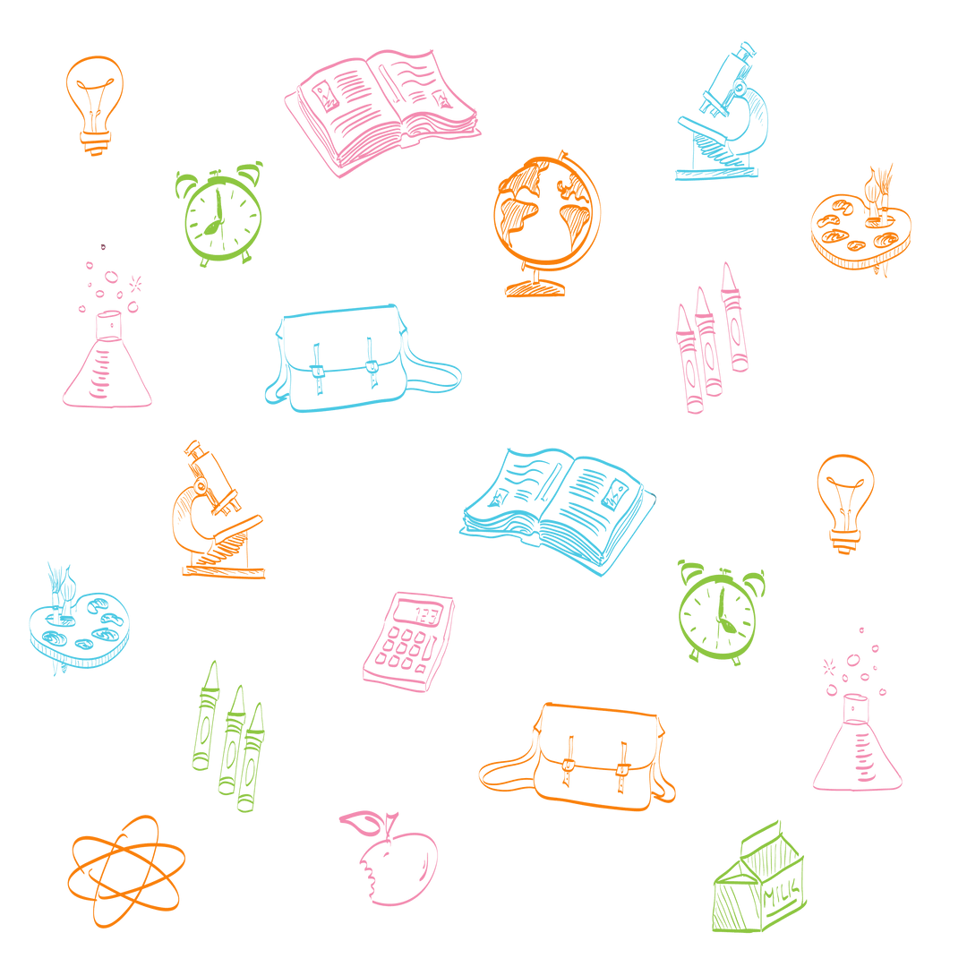 Colorful School Icons with Transparent Background