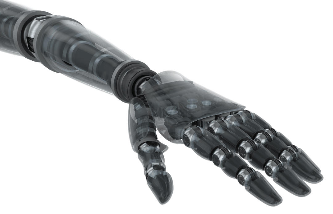 Transparent Robotic Arm Close-Up Featuring Metallic Details