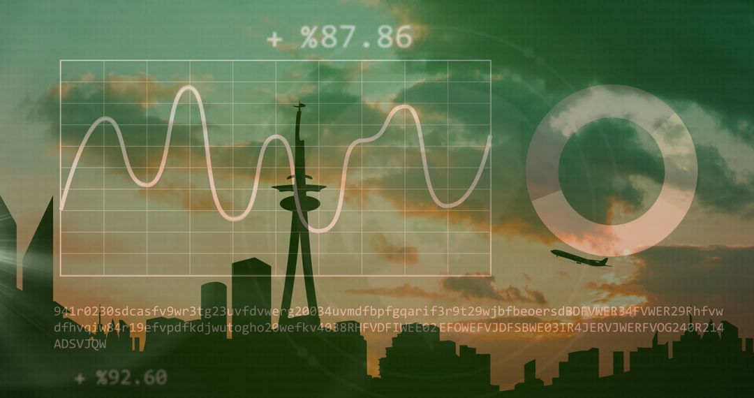 Financial Data Overlay on Cityscape Silhouette