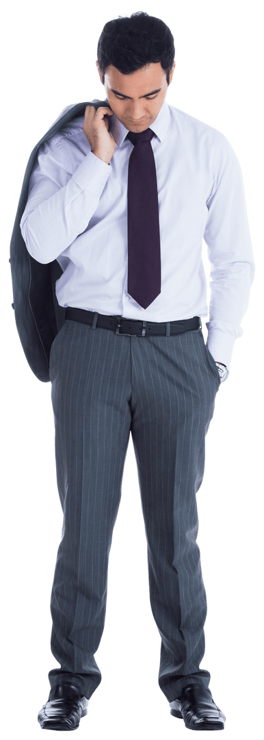 Stylish Businessman with Jacket on Shoulder Transparent Background
