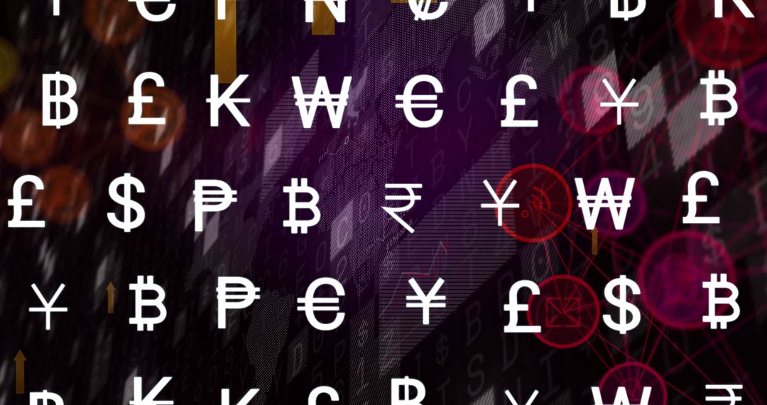 Global Financial Markets with Currency Symbols in Digital Texture