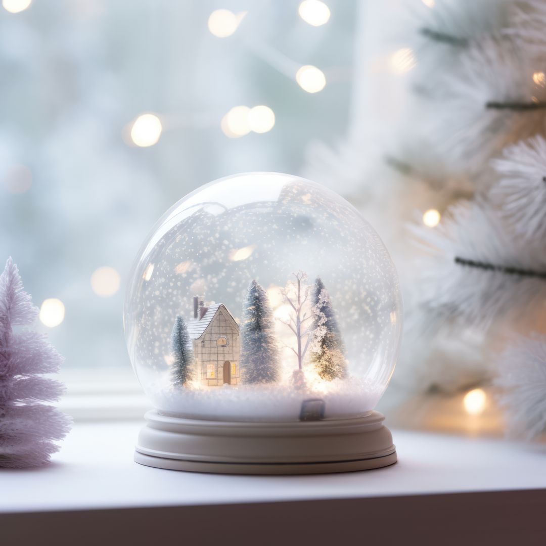 Dreamy Winter Snow Globe with Cozy Cottage and Pine Trees - Free Images, Stock Photos and Pictures on Pikwizard.com