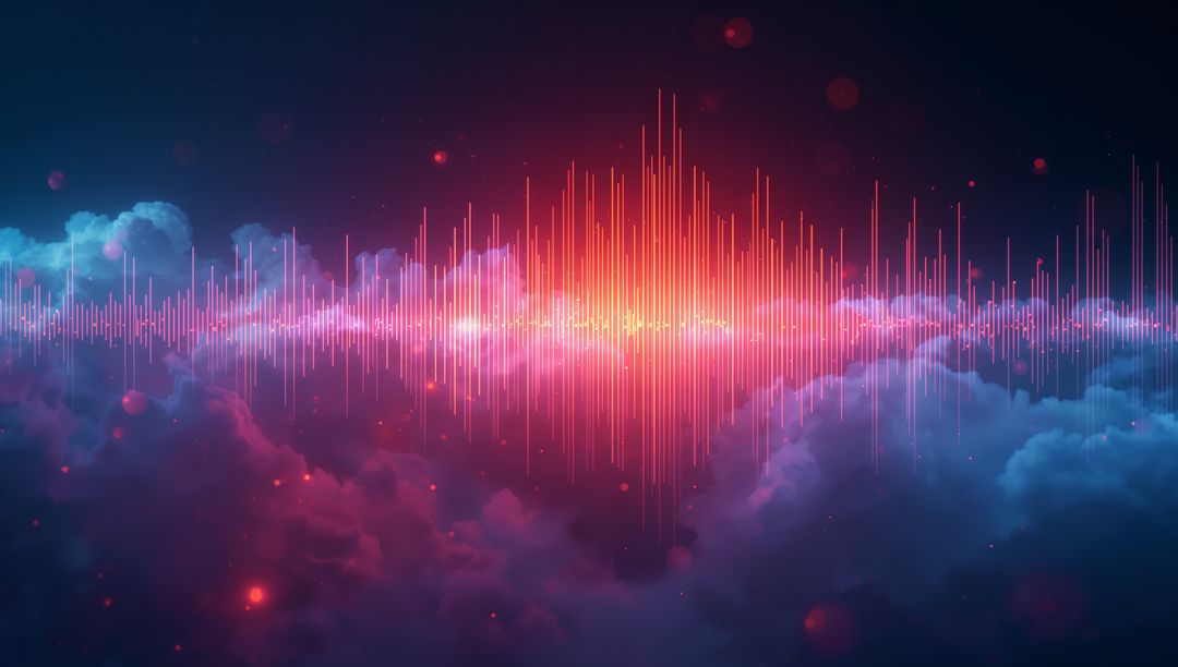 Vibrant Audio Waveform with Luminous Neon Clouds