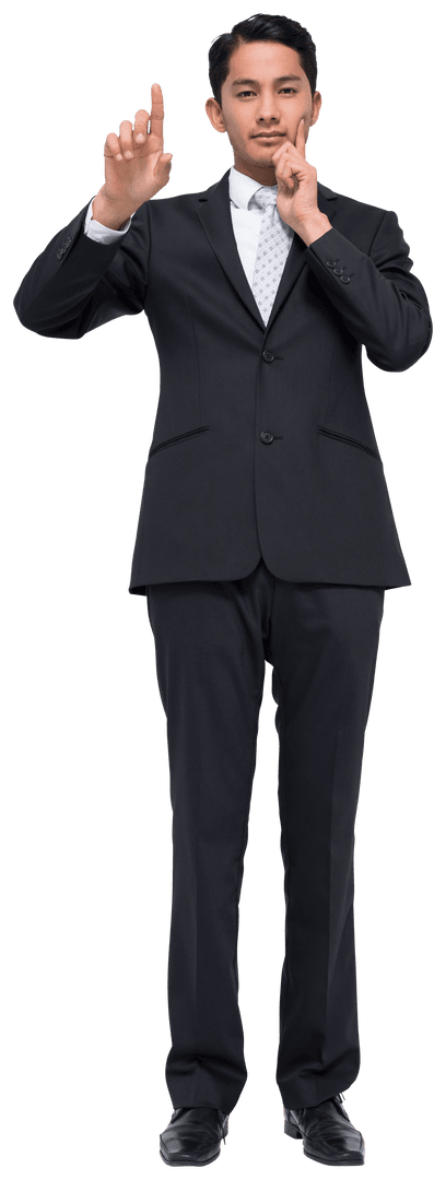 Biracial Businessman Making Gesture on Transparent Background