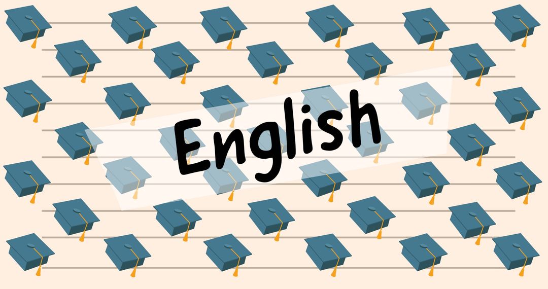 Graduation Caps with English Text on Lined Background