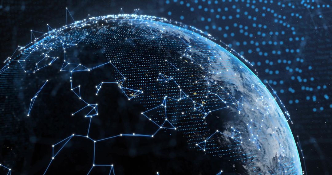 Digital Globe with Connecting Lines and Nodes on Dark Background