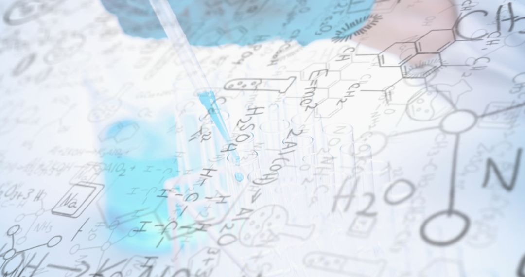 Chemist Using Pipette in Laboratory With Chemical Formulas