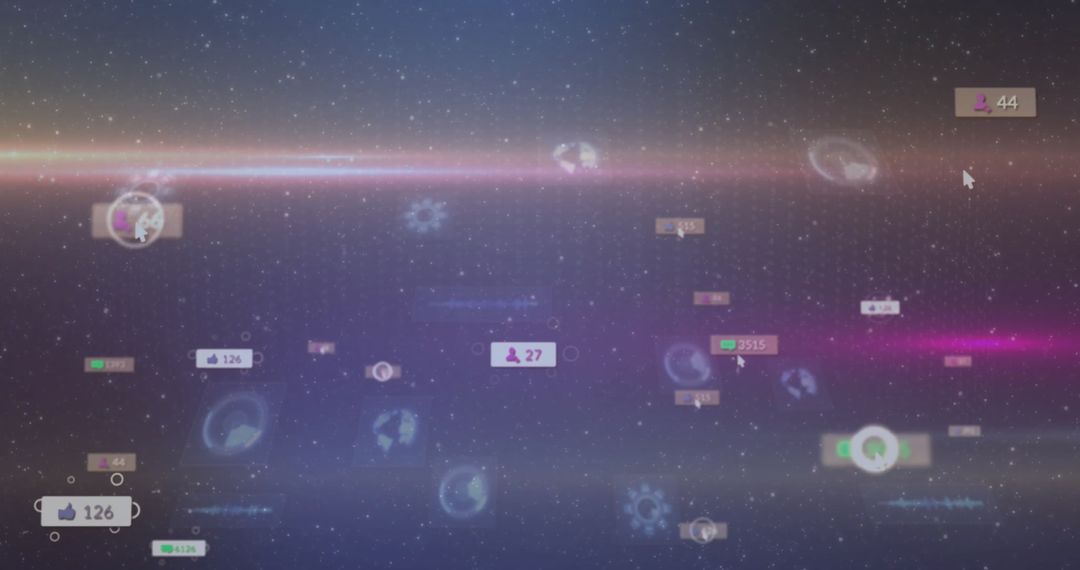 Futuristic Digital Interface Icons in Cosmic Network
