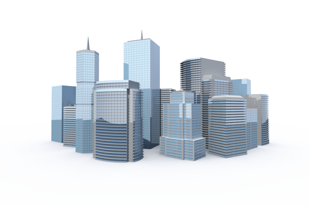 Digital Transparent Cityscape with Modern Blue Buildings