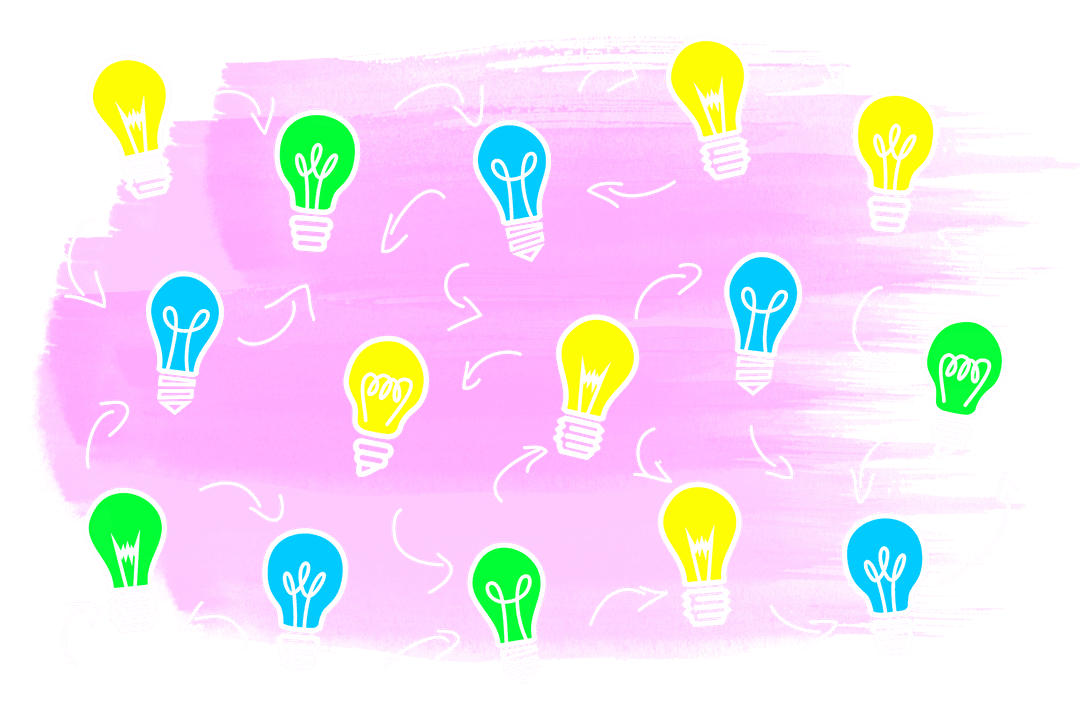 Colorful Light Bulbs Pattern and Arrows on Transparent Background