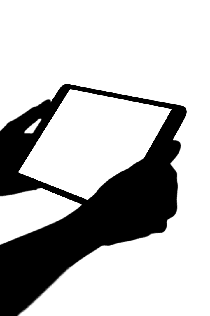 Silhouette of Hands Holding Tablet on Transparent Background for Technology Themes