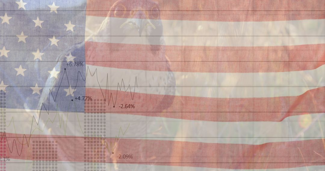 Vintage American Flag Overlaid on Eagle with Finance Data