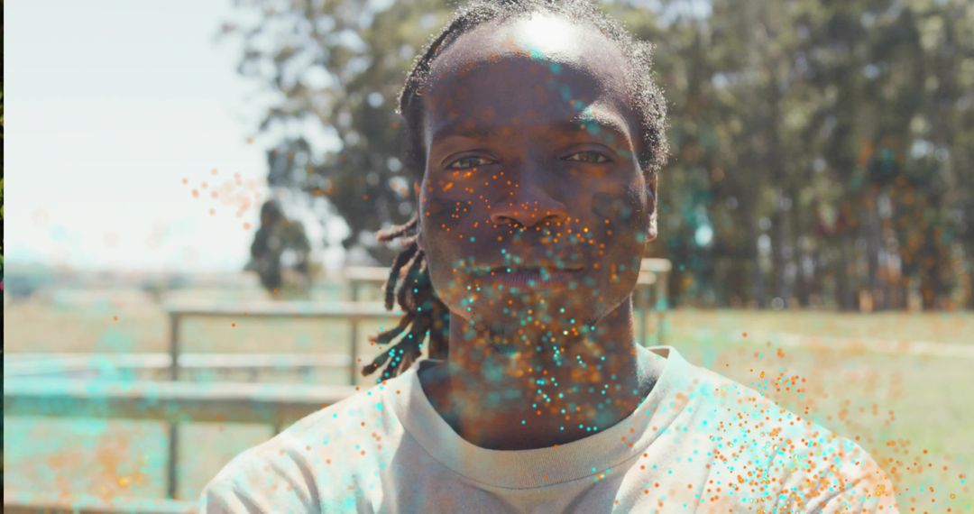 Confident Man with Dreadlocks in Vivid Artistic Style outdoors