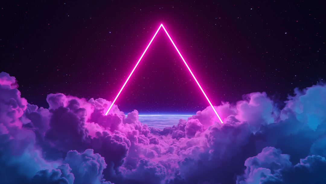 Neon Triangle Ascending in Colorful Cosmic Night Sky