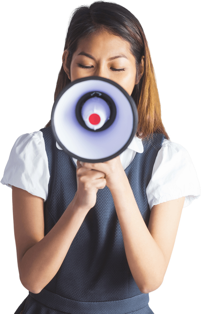 Transparent Businesswoman Announcing with Megaphone Communication