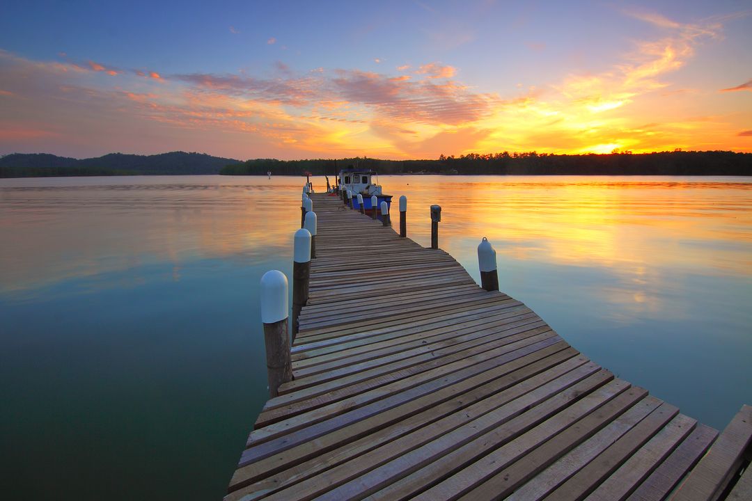 Wooden Dock at Sunset View - Free Images, Stock Photos and Pictures on Pikwizard.com