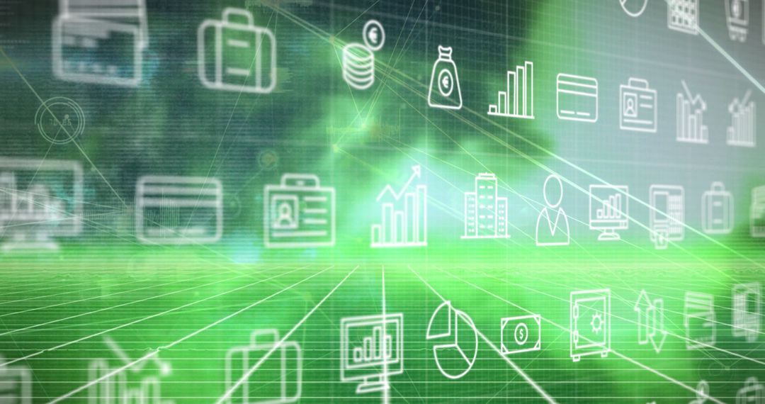 Abstract Technology Icons on Digital Grid Background