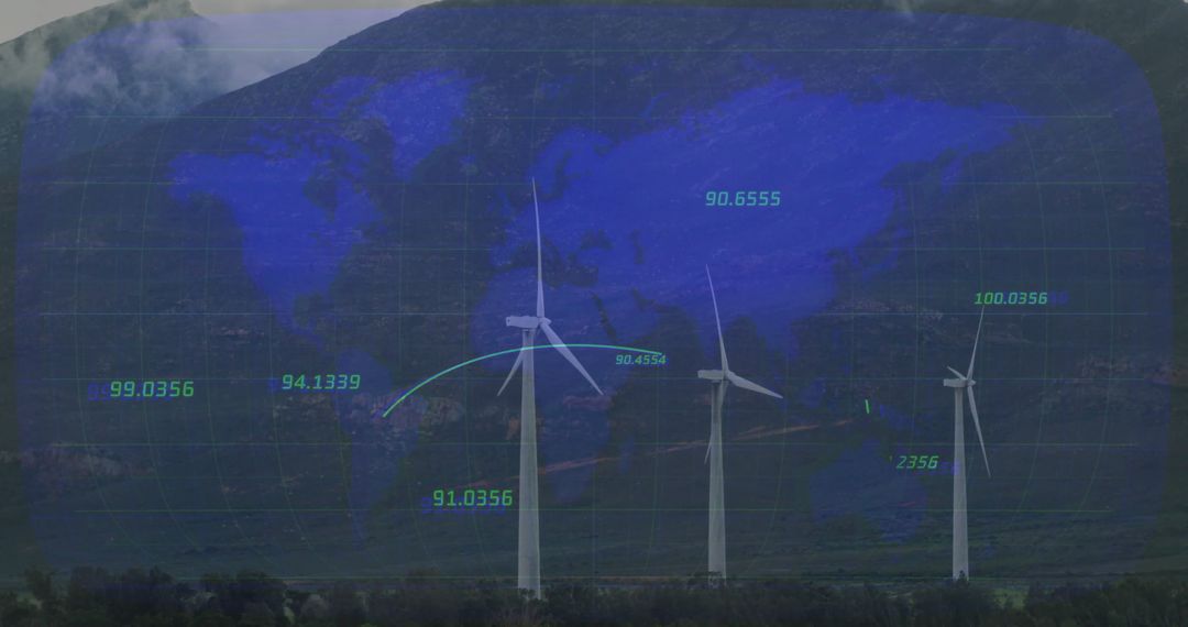 Renewable Energy and Technology with Wind Turbines, Digital Map Overlay