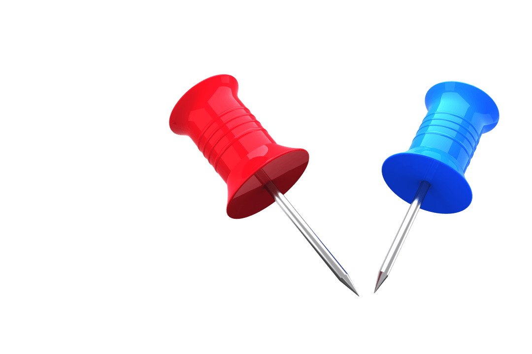 Close-up Transparent Background Red and Blue Pushpins Set