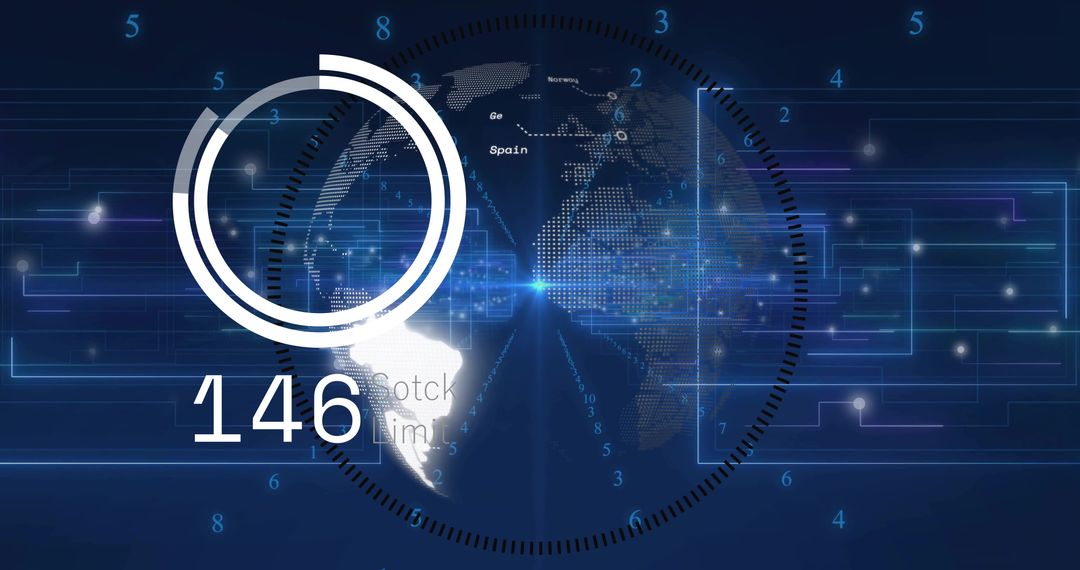 Futuristic Digital Interface Displaying Virtual Globe with Data Overlay