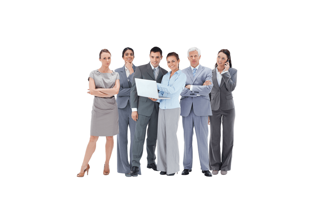 Transparent Business Team in Professional Attire Smiling