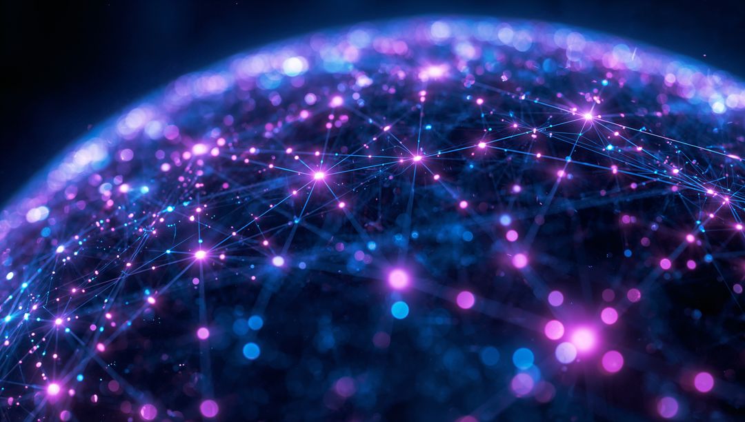 Glowing Network Globe with Neon Filaments in Futuristic Digital Space