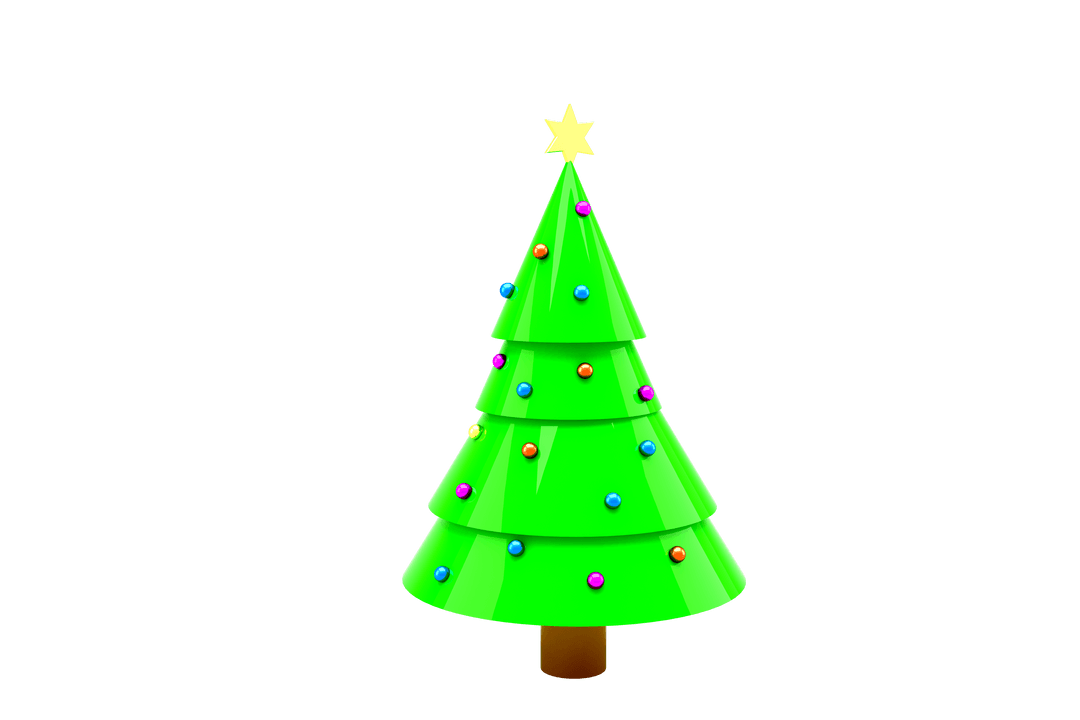 Colorful Decorated Christmas Tree on Transparent Background