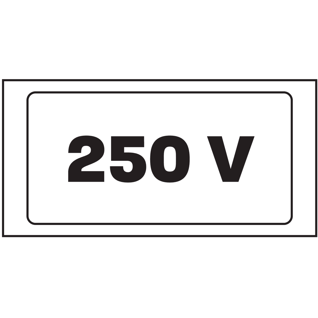 250 V Voltage Warning Label on Transparent Background