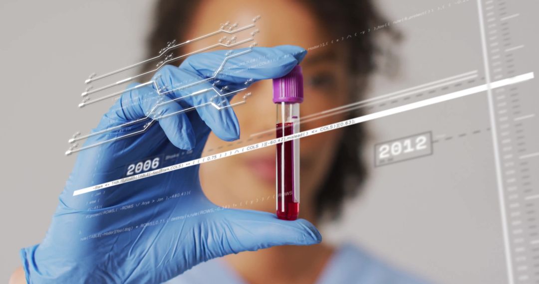 Doctor Analyzing Blood Sample with Digital Interface