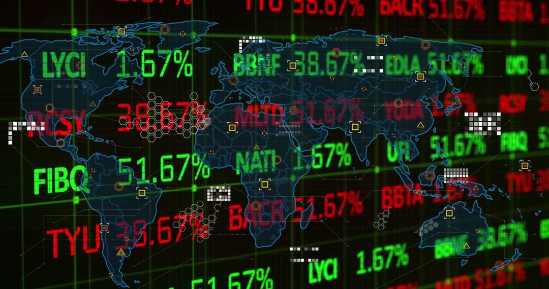 Global Stock Market Data Overlaid on World Map