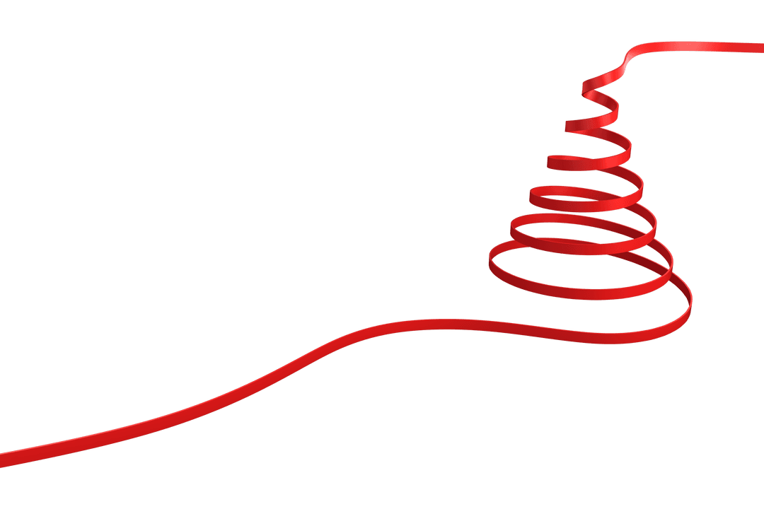 Red Ribbon Twisted into Christmas Tree on Transparent Background