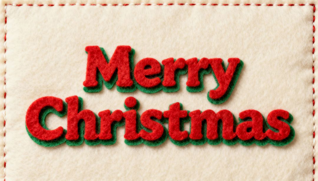 Displaying handmade felt Merry Christmas letters with green backing on cream felt