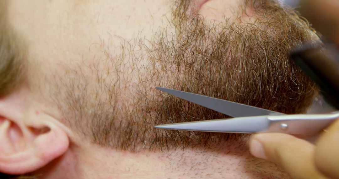 Close-up of Beard Trimming with Scissors - Free Images, Stock Photos and Pictures on Pikwizard.com