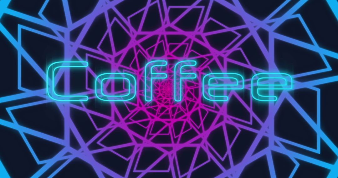 Neon Coffee Text with Geometric Pattern Background