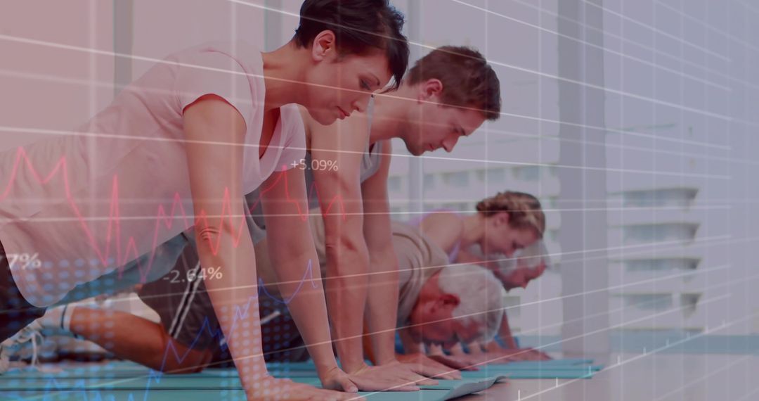 Group Fitness Class with Plank-to-Push-Up Exercise