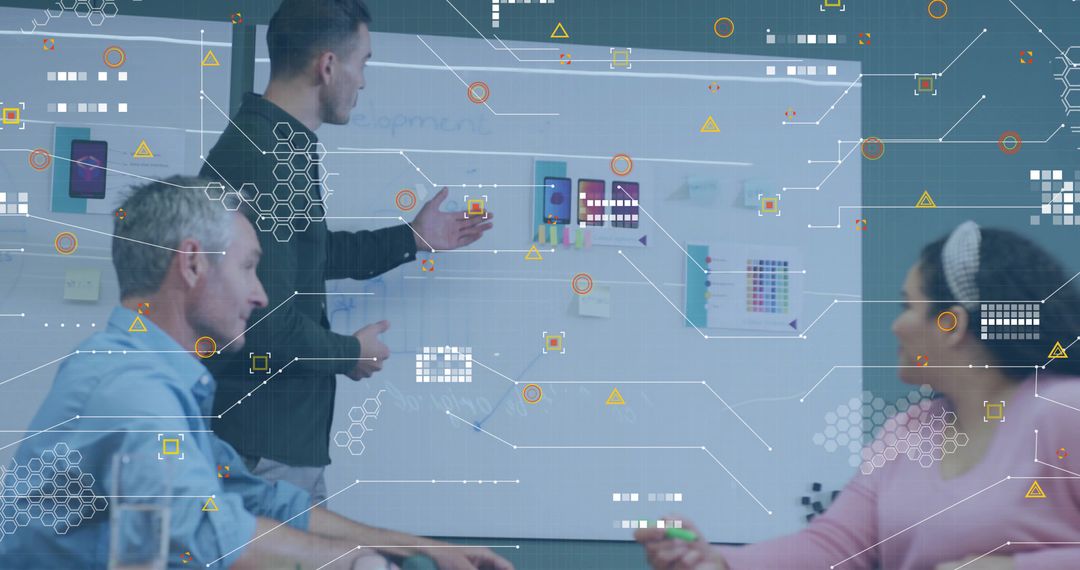 Casual Professionals Brainstorming with Digital Overlay Effects