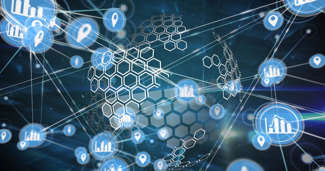 Connected Icons and Hexagons on Digital Globe