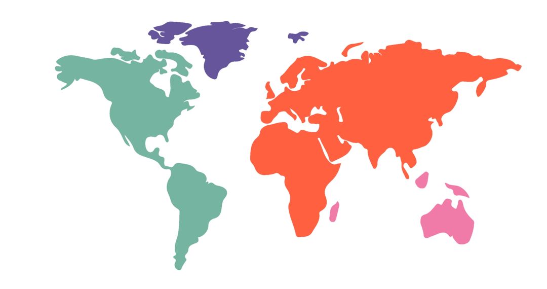 Vibrant Illustration of World Map Highlighting Continents