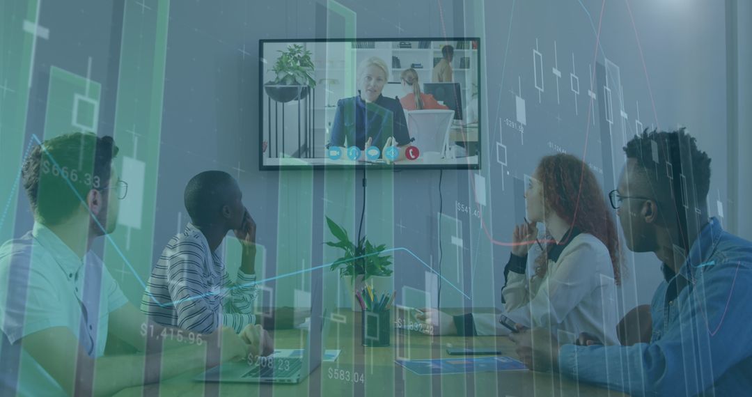 Diverse Business Team Analyzing Data in Digital Meeting