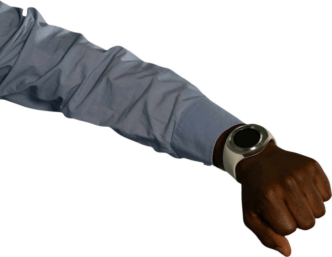 Transparent Close-Up Hand Wearing Smartwatch with Formal Attire