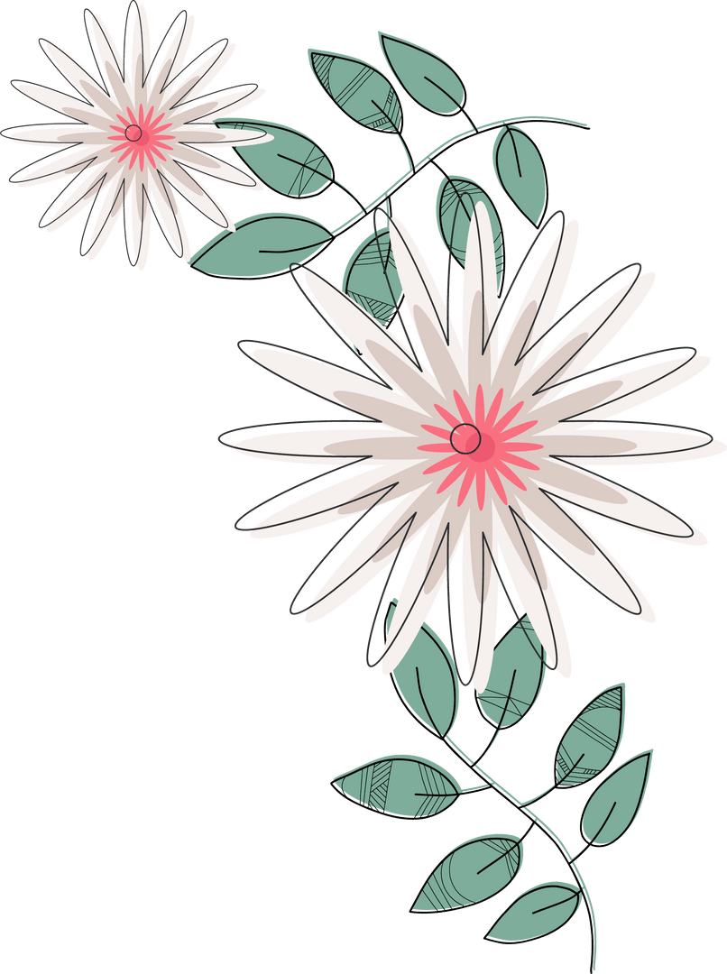 Elegant Stylized Floral Design on Transparent Background