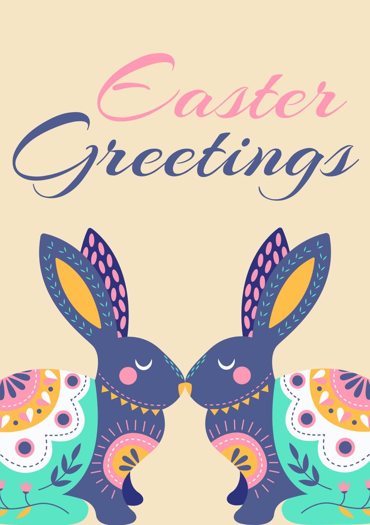 Colorful Easter Bunnies and Eggs Festive Card Design