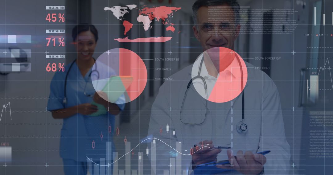 Healthcare Professionals Analyzing Global Data interface