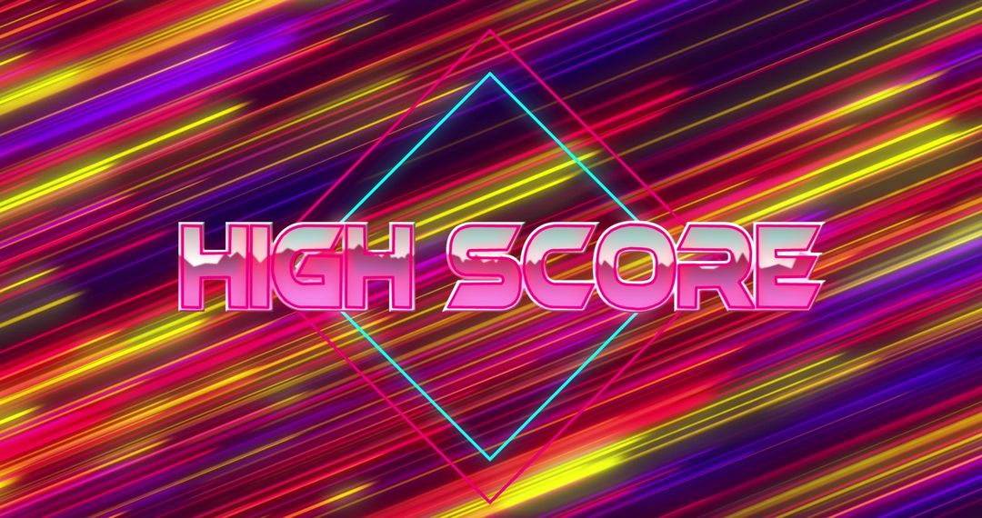 High Score Neon Text Over Colorful Light Trails