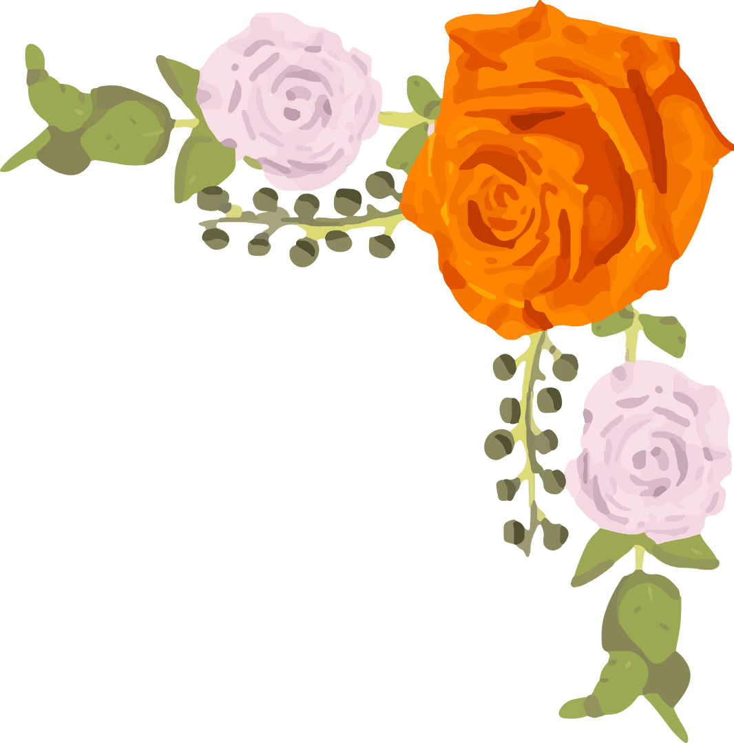 Transparent Floral Corner Bouquet with Vibrant Roses and Eucalyptus