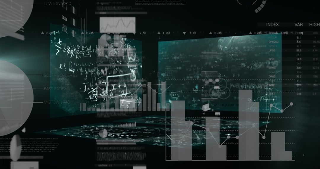 Digital Interface Displaying Data Analytics on Black Background