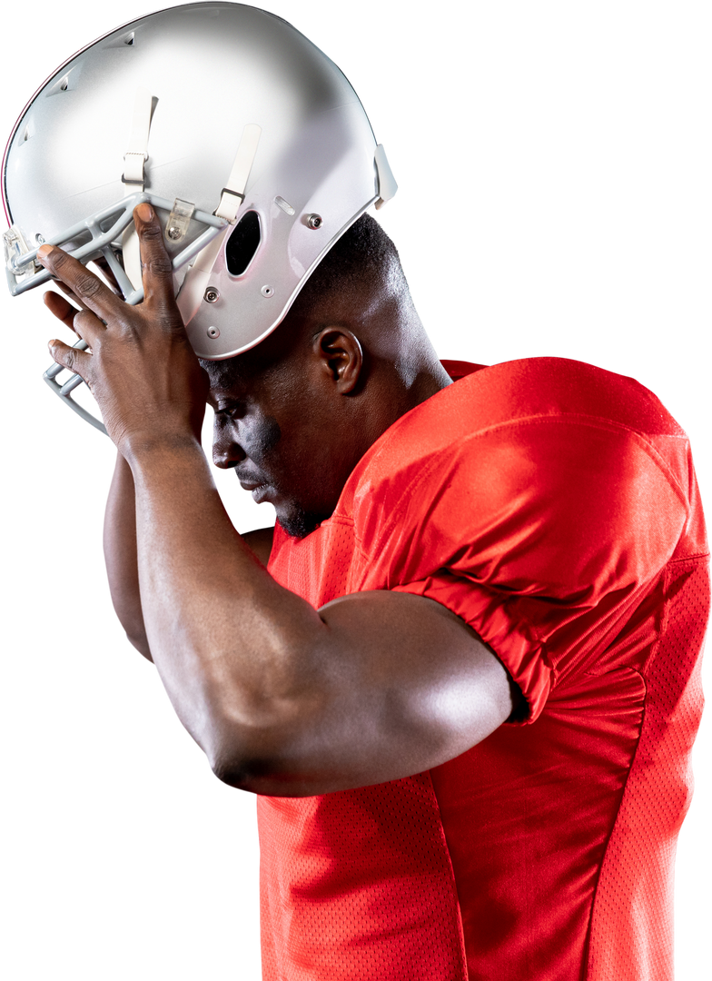 Athlete in Red Uniform Putting on Helmet with Transparent Background - Download Free Stock Images Pikwizard.com