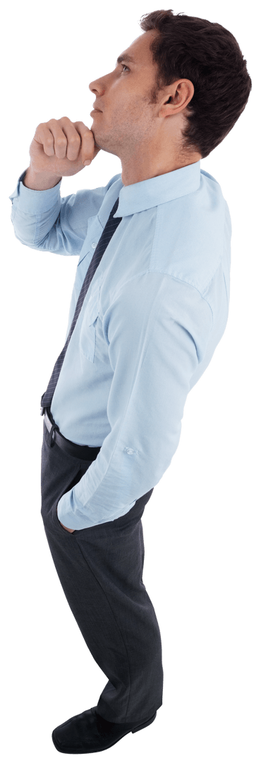 Transparent Thoughtful Businessman with Hand on Chin Pose